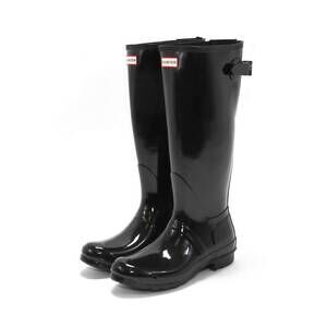 NEW HUNTER women's original tall back adjustable gloss rain boots in black